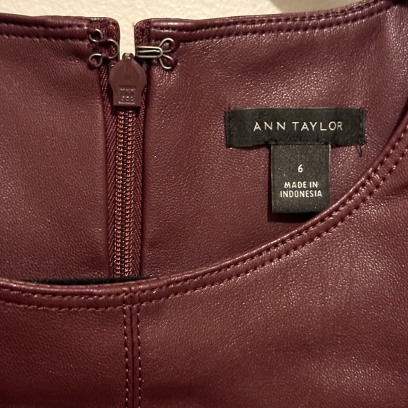 ANN TAYLOR Seamed Faux Leather Sheath Dress In Mauve Rose Burgundy - Picture 5 of 5